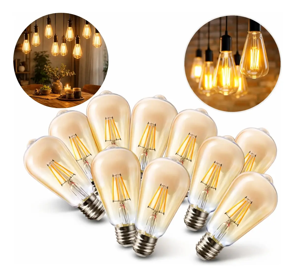 Kit 10 Lâmpada Filamento Led St64 Decorativa Retrô Vintage Âmbar Cor Da Luz Branco-quente - Bivolt 110v/220v 127/220v - 1