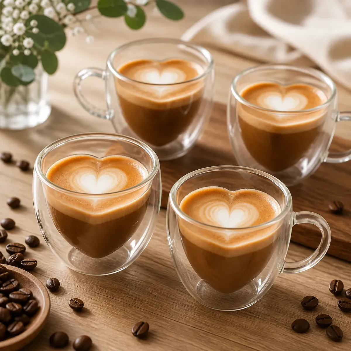 4caneca Xícara Dupla Vidro Café Chá Cappuccino Expresso 80ml Transparente Oval - 1