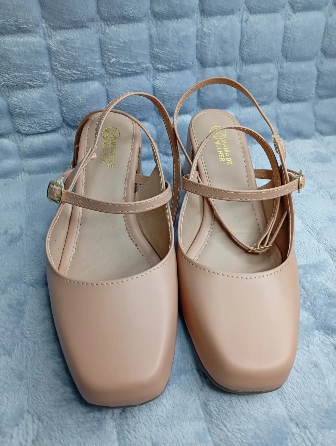 Sapato Scarpin Feminino Salto Boneca Bico Quadrado Slingback - 1