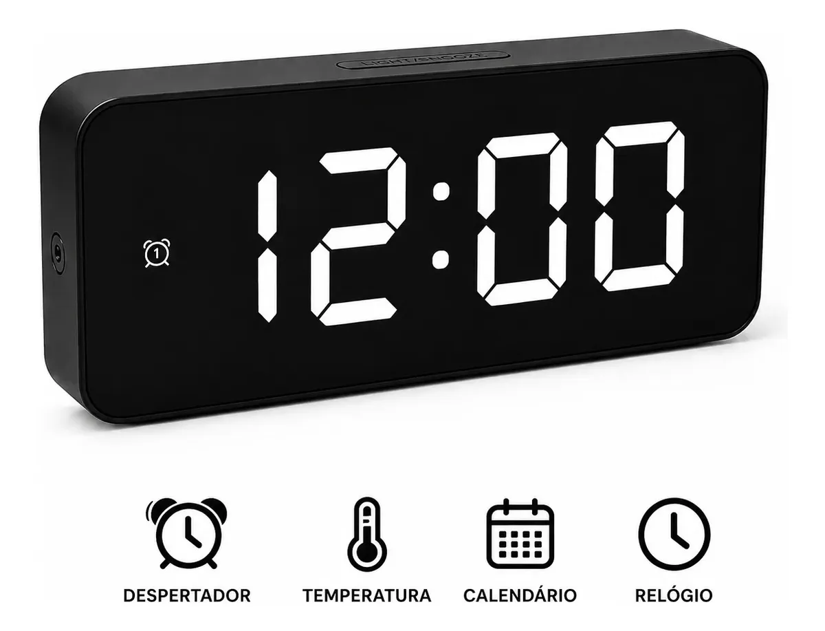 Relógio Digital Led C Despertador Data Alarme D Mesa Tempera - 1