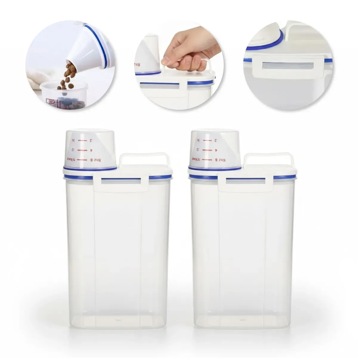Kit 2 Potes Dispenser Hermético 2l Multiuso Porta Cereais Ração Mantimentos Com Copo Medidor Bico Dosador E Travas - 1