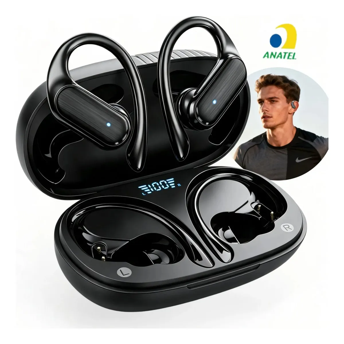 one de Ouvido Esportivo JSKJ A520 TWS Bluetooth 5.3 com Ganchos e IPX5 - 1