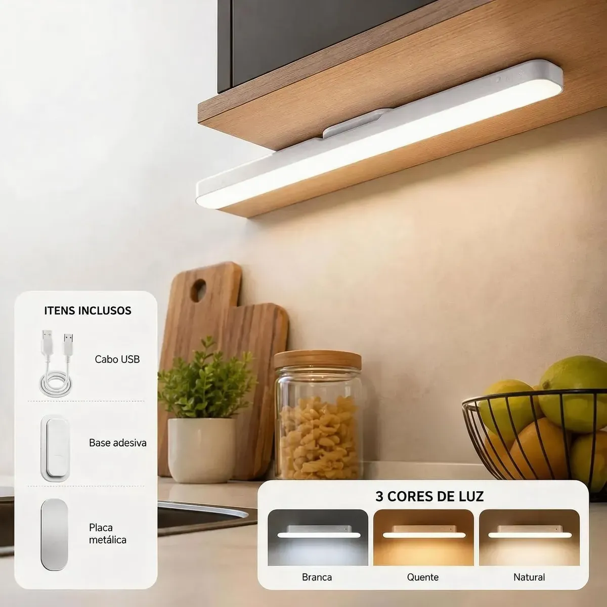 Luminária Barra Recarregável Led Sem Fio Fixação Magnética - 1
