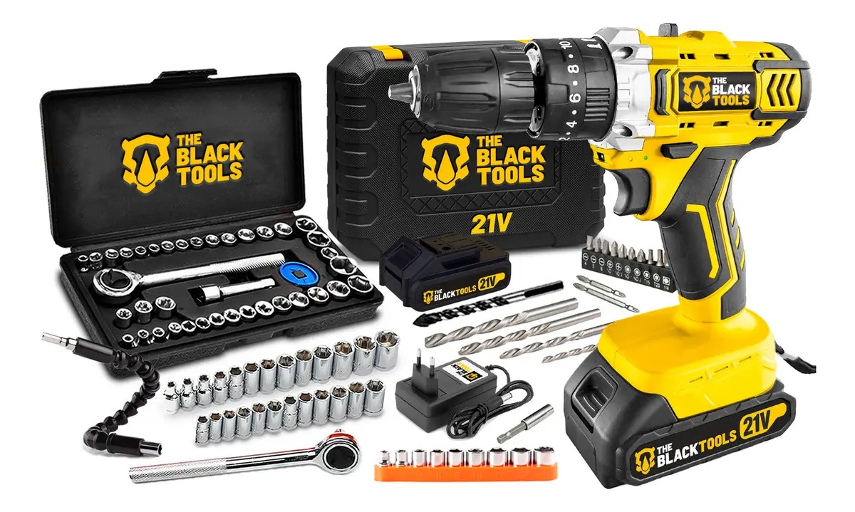 Furadeira Parafusadeira De Impacto 2 Baterias 21v Tb-21pkx Com De Soquetes The Black Tools - 1