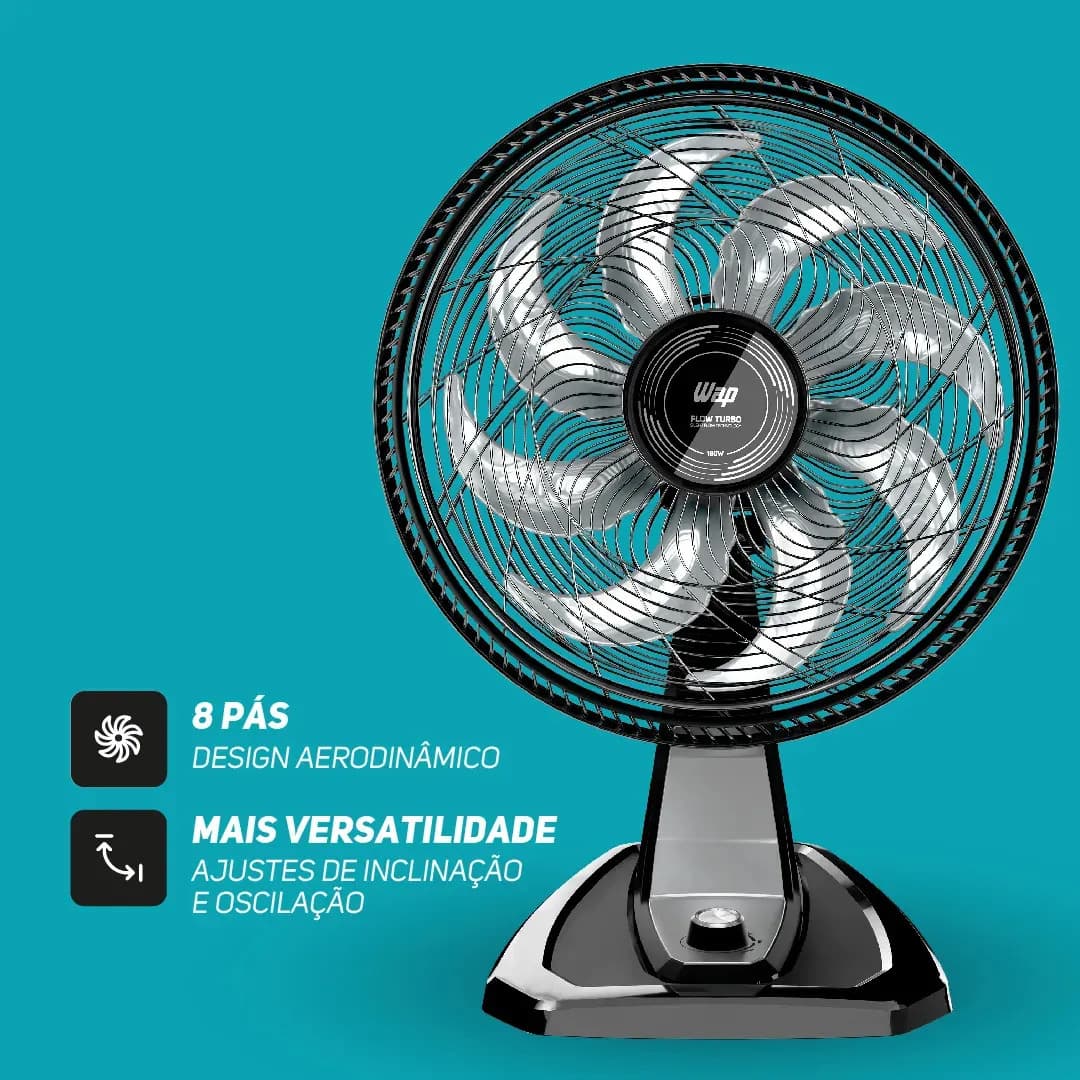 WAP Ventilador de Mesa e Parede 50cm FLOW TURBO, com Tecnologia Silenciosa e Econômica, 8 Pás e 3 Velocidades, 180W 127V - 1
