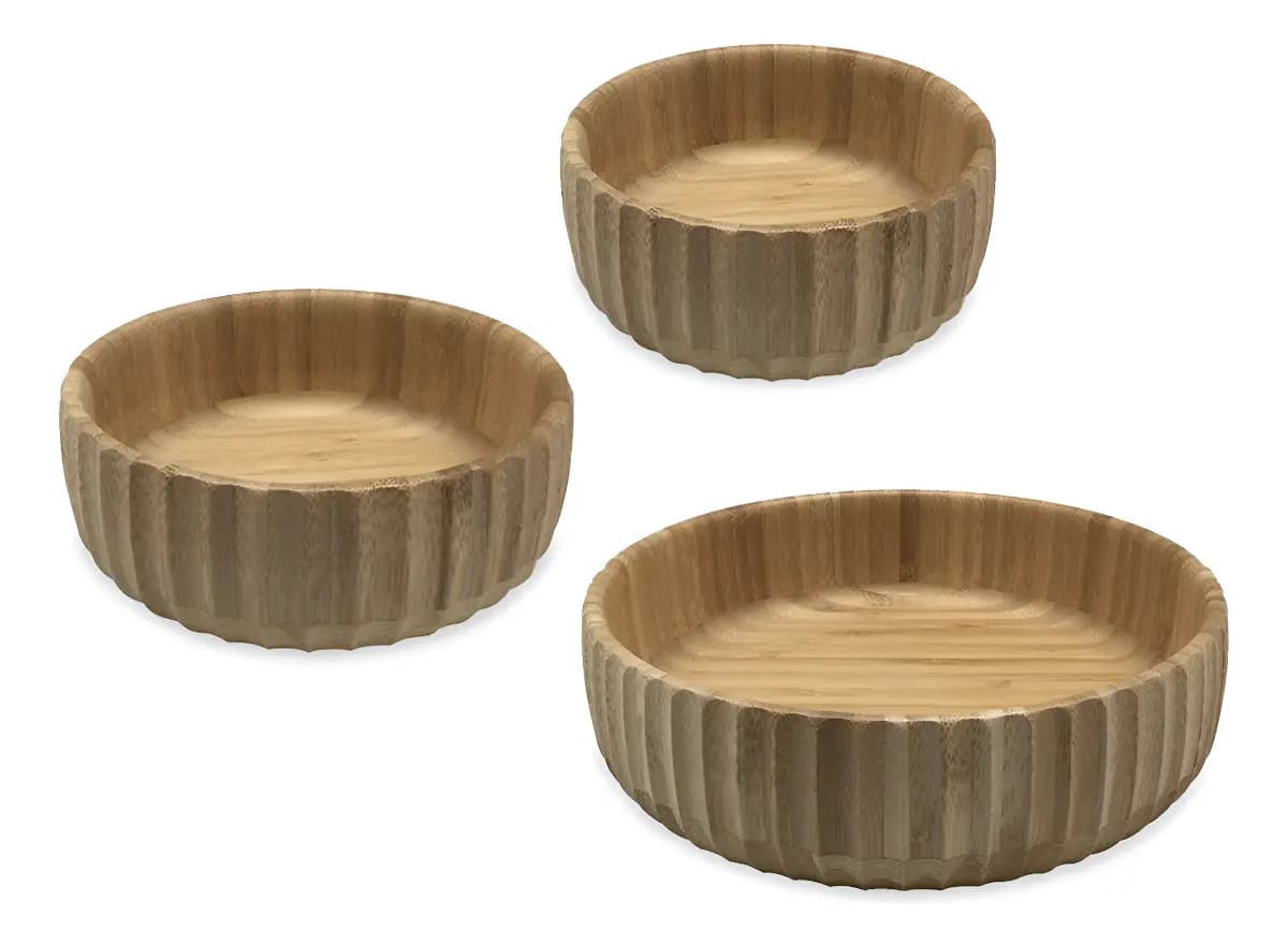 Kit 3 Bowls Canelados De Bambu - Oikos Marrom-claro - 7