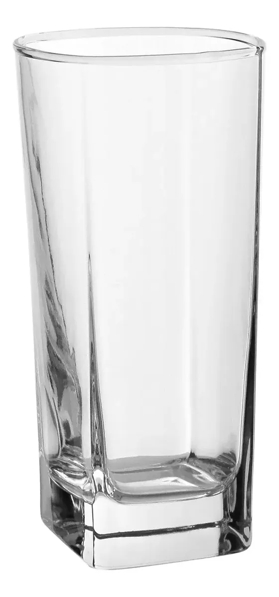 Jogo 6 Copo De Vidro Alto 315ml Quadrado Resistente Suco Ág - 1