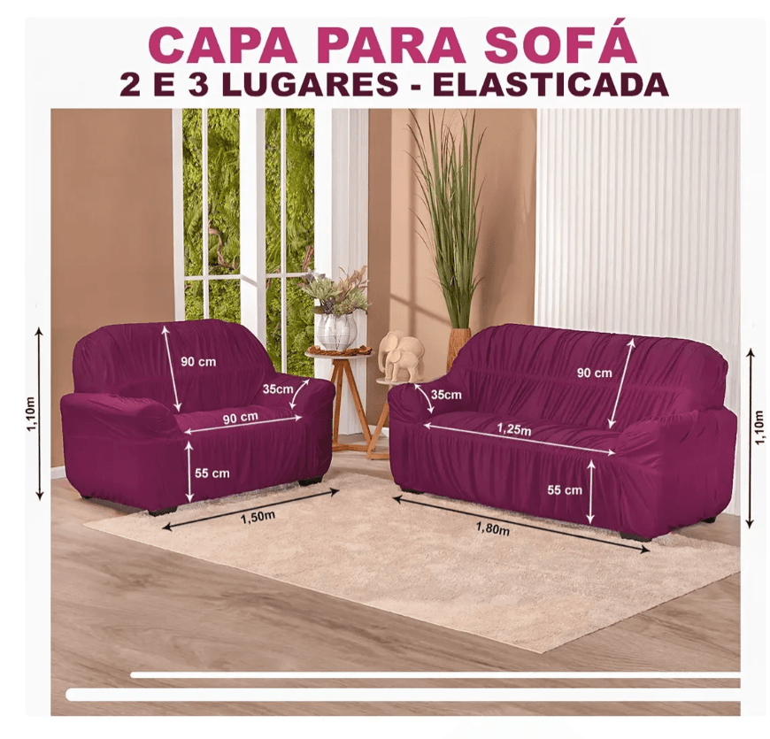 Capa De Sofá 2 E 3 Lugares 21 Elásticos Várias vinho - 3