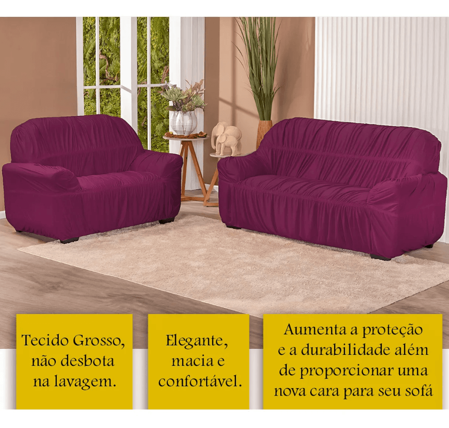 Capa De Sofá 2 E 3 Lugares 21 Elásticos Várias vinho - 5
