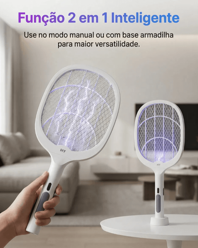 Raquete Elétrica Recarregável Com Bateria Armadilha Uv - 1
