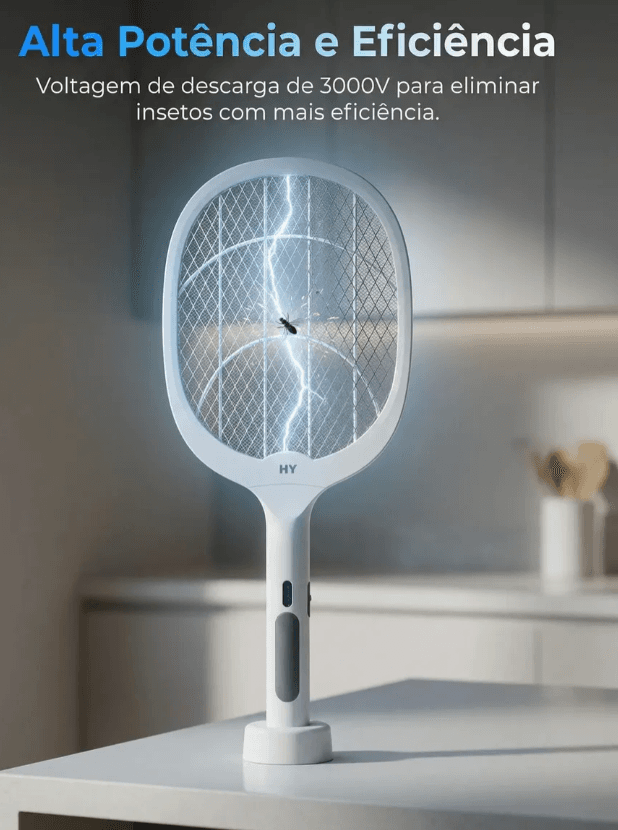 Raquete Elétrica Recarregável Com Bateria Armadilha Uv - 2