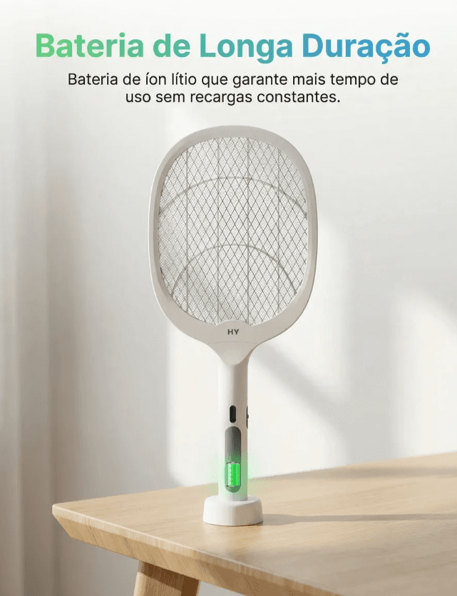 Raquete Elétrica Recarregável Com Bateria Armadilha Uv - 3