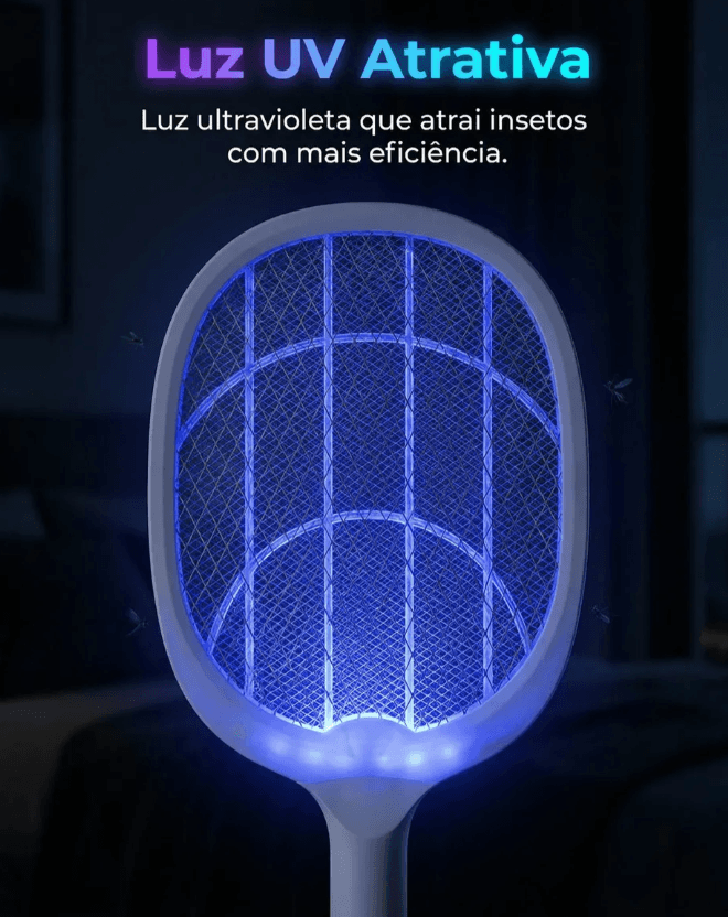Raquete Elétrica Recarregável Com Bateria Armadilha Uv - 4
