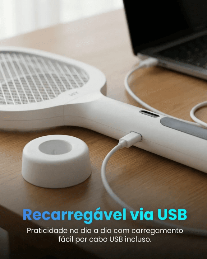 Raquete Elétrica Recarregável Com Bateria Armadilha Uv - 5