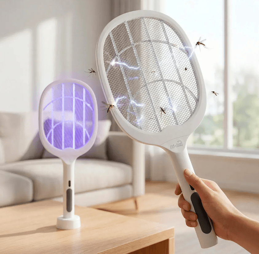 Raquete Elétrica Recarregável Com Bateria Armadilha Uv - 7