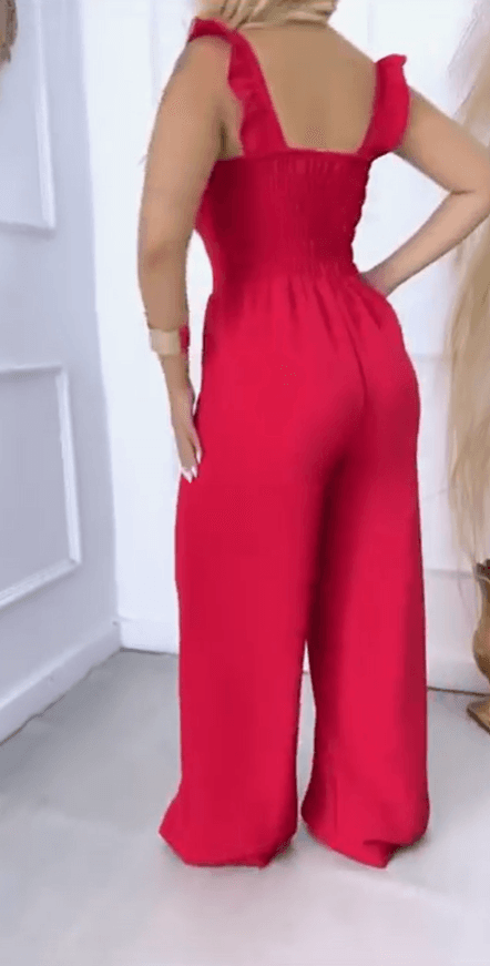 Macacão Longo Feminino Pantalona Moda Social Festa Elegante - G Vermelho - 3