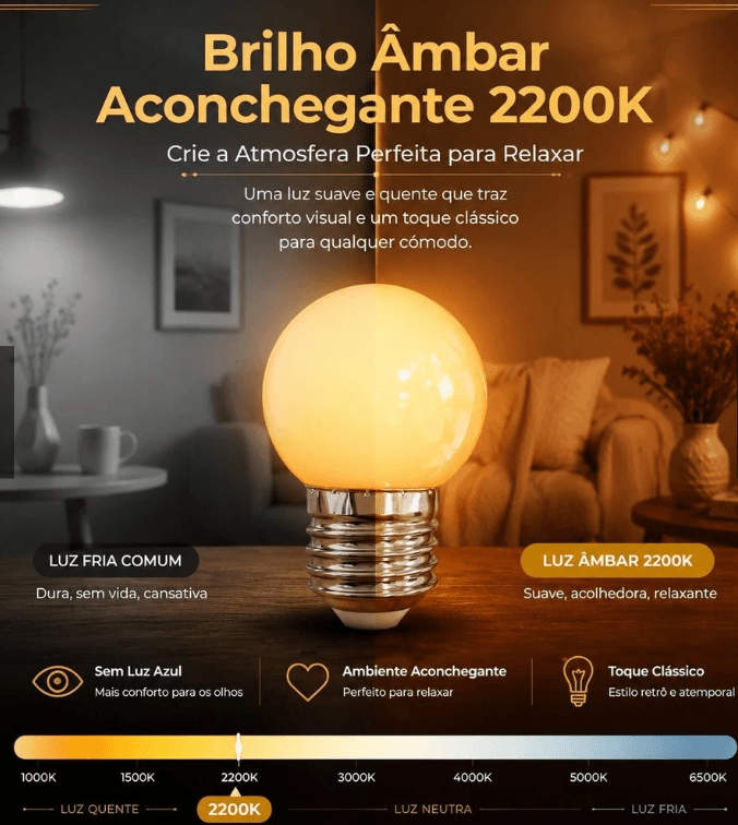 Kit 10 Lâmpada Bolinha Bivolt Bulbo Led Amarelo Quente 3w Bivolt E27 - 3