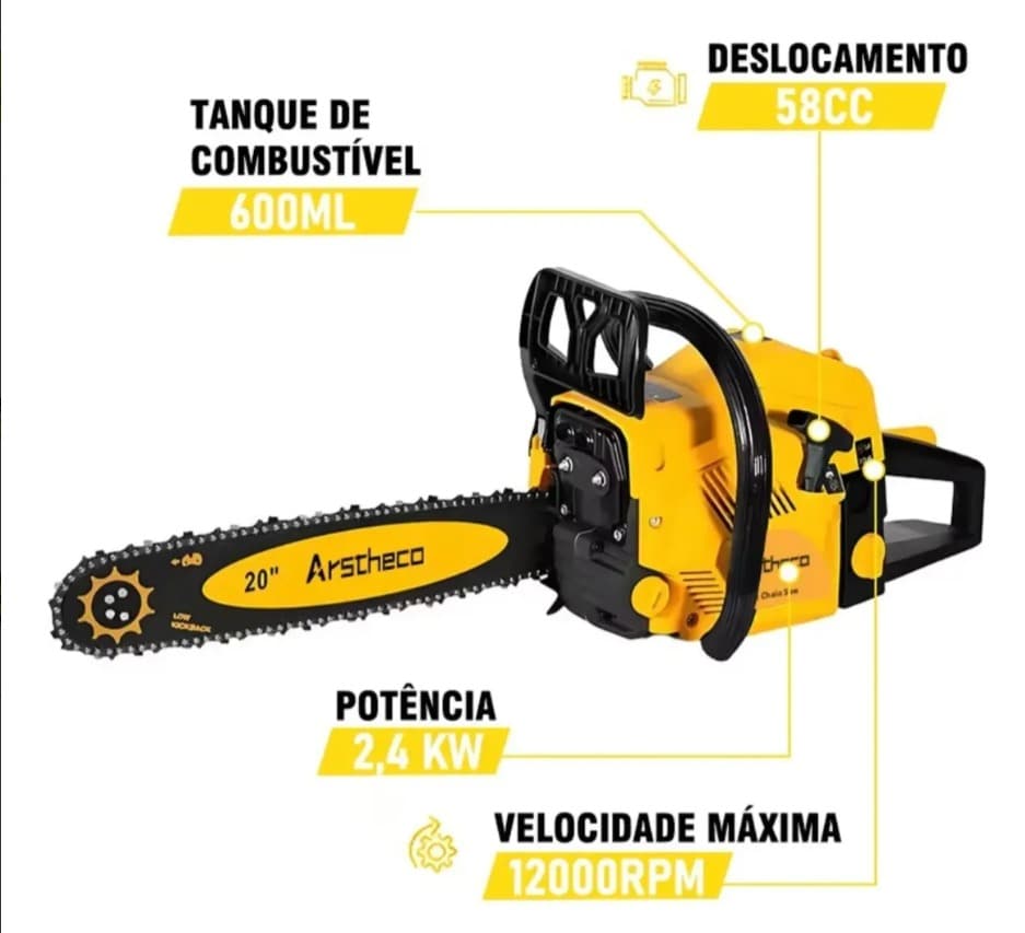 Motosserra A Gasolina Arstheco 58cc Sabre 18 2,4kw - 2