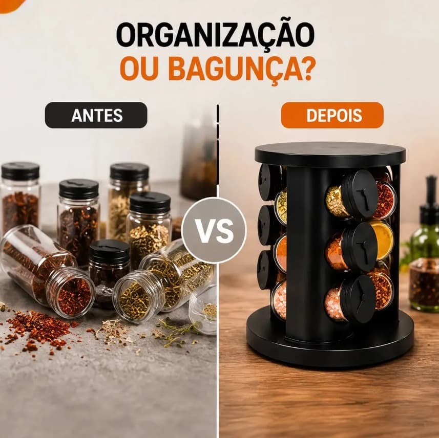 Porta Temperos Condimentos 9 Unidades Potes Vidro Base Giratória Preto - 2