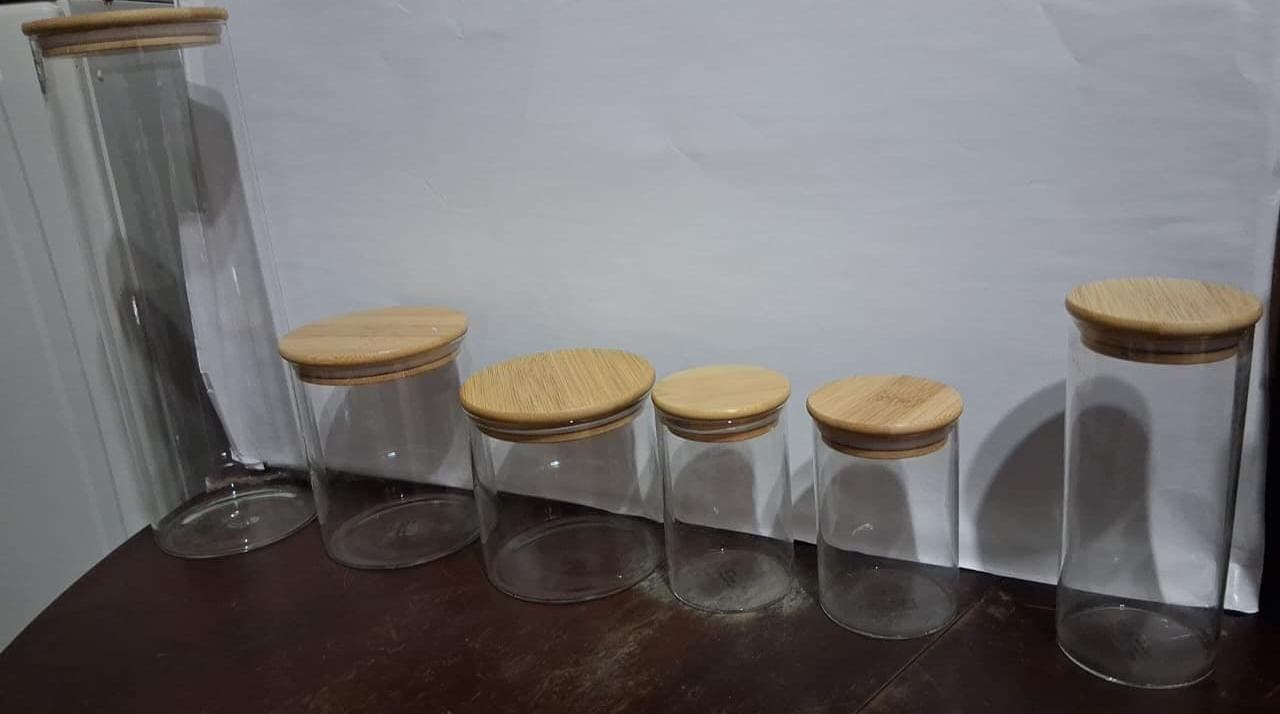 Conjunto 5 Potes Organizador Hermético Vidro Bambu Silicone - 2