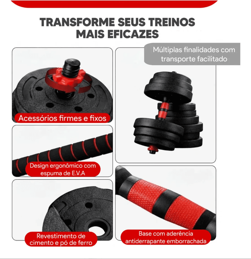Kit Halteres Barra E Anilhas Musculação Kettlebell Ajustáveis Peso Academia 15kg - 4