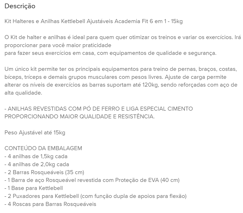 Kit Halteres Barra E Anilhas Musculação Kettlebell Ajustáveis Peso Academia 15kg - 6