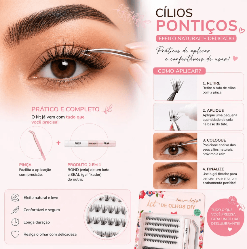 Kit Cílios Postiços Fio A Fio Amor Anjo Cola+selante+pinça - 2