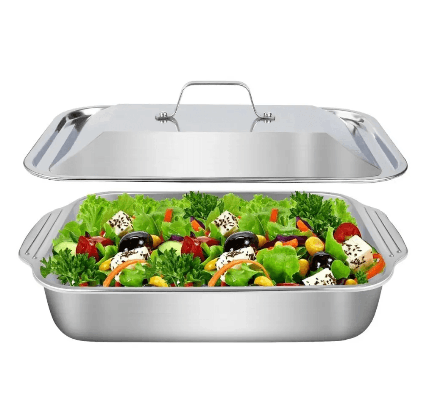 Assadeira De Aço Inoxidável Com Tampas , Antiderrapante Bandeja Para Salada, Ideal Para Reuniões, Eventos Comerciais E - 1