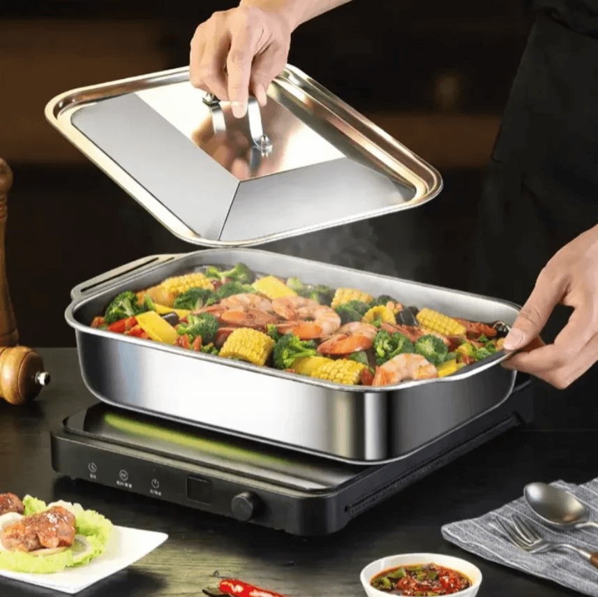 Assadeira De Aço Inoxidável Com Tampas , Antiderrapante Bandeja Para Salada, Ideal Para Reuniões, Eventos Comerciais E - 2