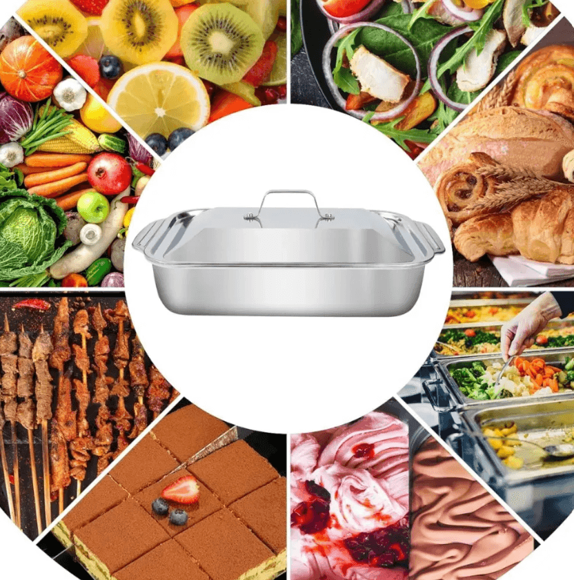 Assadeira De Aço Inoxidável Com Tampas , Antiderrapante Bandeja Para Salada, Ideal Para Reuniões, Eventos Comerciais E - 9