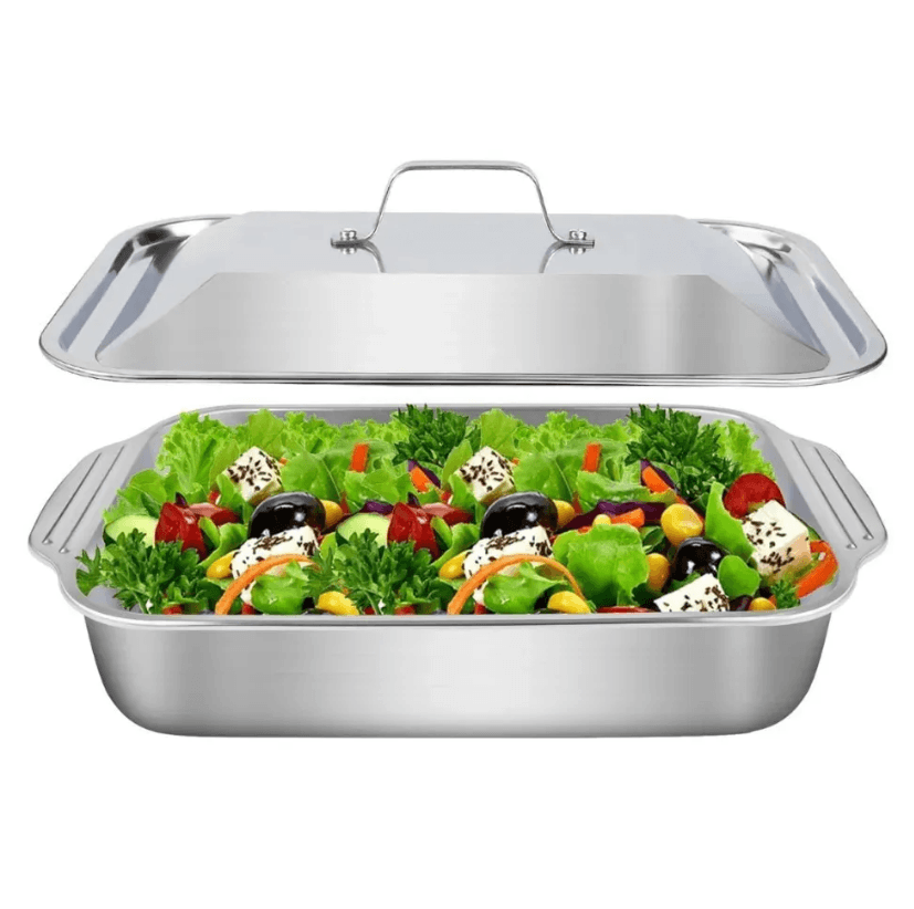 Assadeira De Aço Inoxidável Com Tampas , Antiderrapante Bandeja Para Salada, Ideal Para Reuniões, Eventos Comerciais E - 10