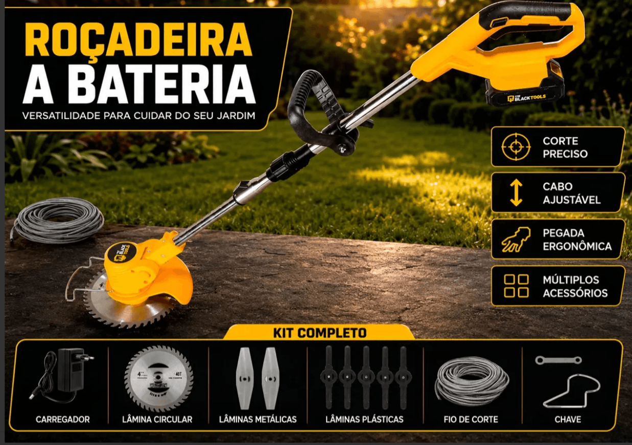Roçadeira Aparador Grama A Bateria Recarregável 21v 750w Profissional Com Acessórios Tcg21c The Black Tools - 7