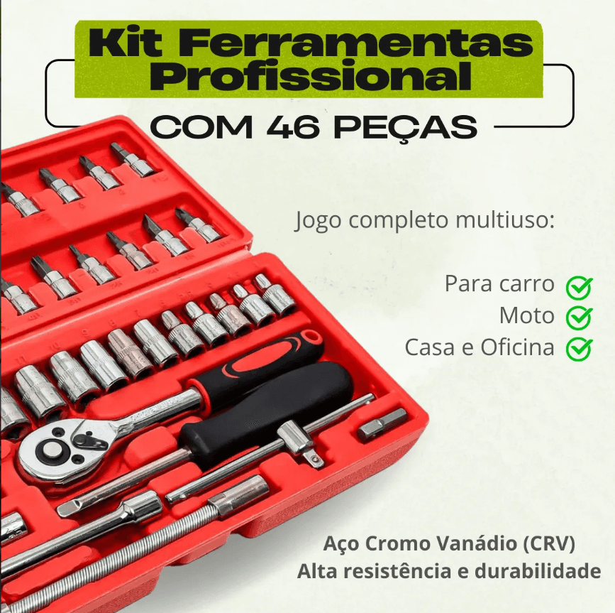 Kit Chaves Jogo Catraca Reversível Soquetes 46 Peças+maleta Vermelho - 2