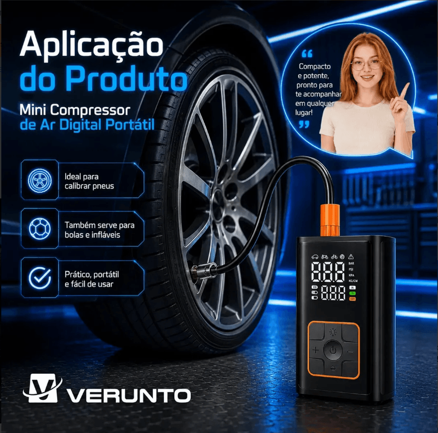 Compressor Portátil Car Air Pump Digital Com Visor Para Carro Moto Bike Calibrador De Pneu Multifuncional - 4