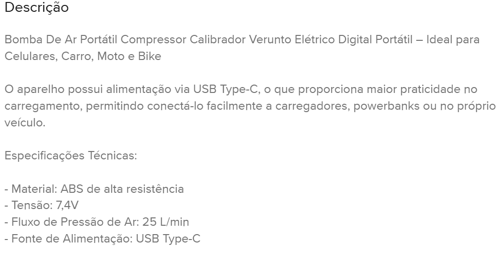 Compressor Portátil Car Air Pump Digital Com Visor Para Carro Moto Bike Calibrador De Pneu Multifuncional - 5