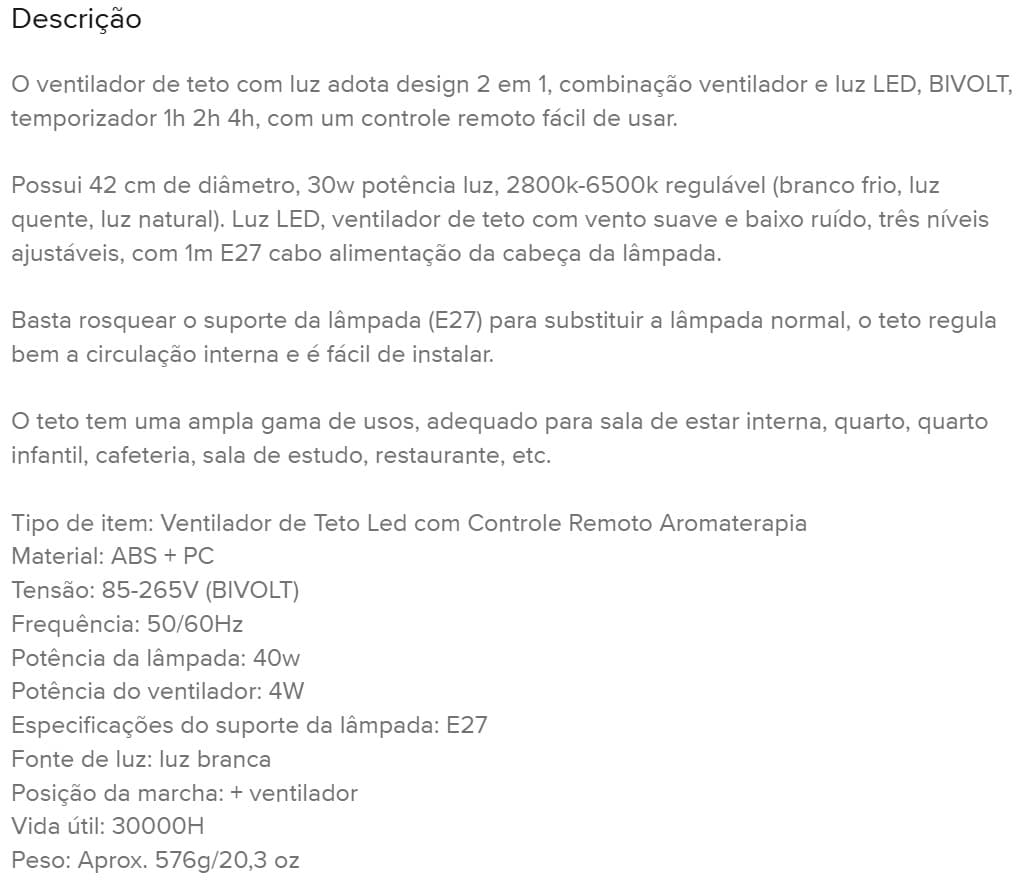 Ventilador de Teto Led 42cm Branco Controle Remoto Bivolt Silencioso - 4