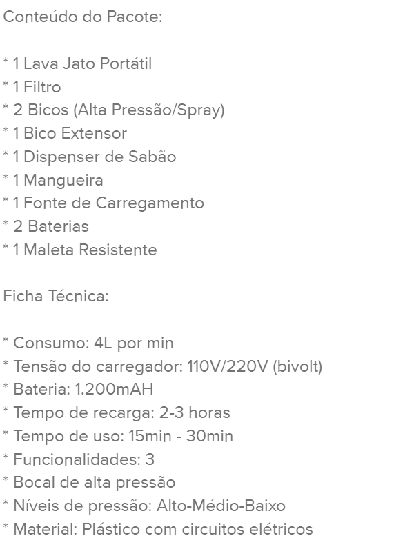 Lavadora Lava Jato Portatil Pressao 2 Baterias + Maleta - 12