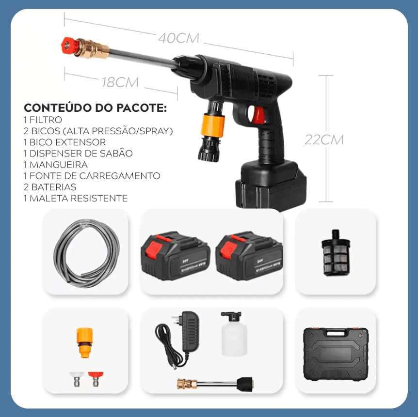 Lavadora Lava Jato Portatil Pressao 2 Baterias + Maleta - 6