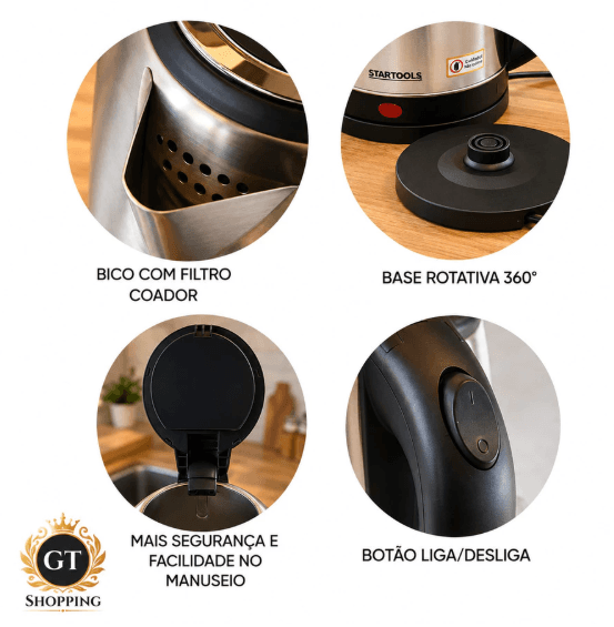 Chaleira Elétrica 2L Startools - Aquecimento Rápido, Base Giratória e Segurança Automática - 3