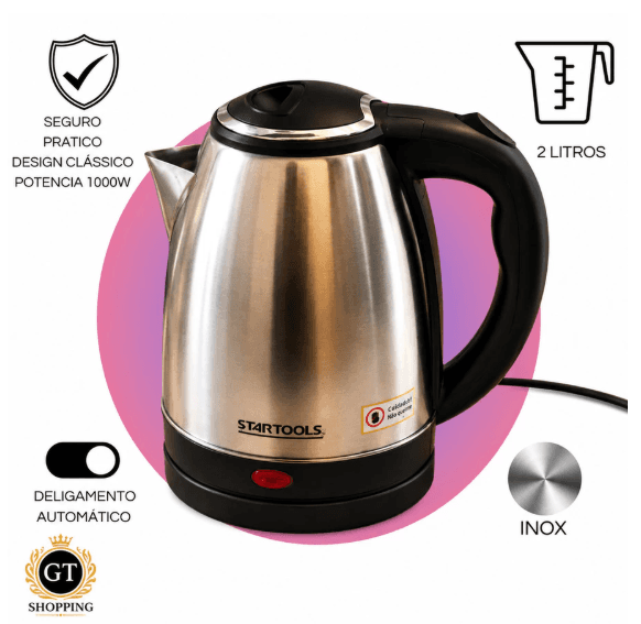 Chaleira Elétrica 2L Startools - Aquecimento Rápido, Base Giratória e Segurança Automática - 6