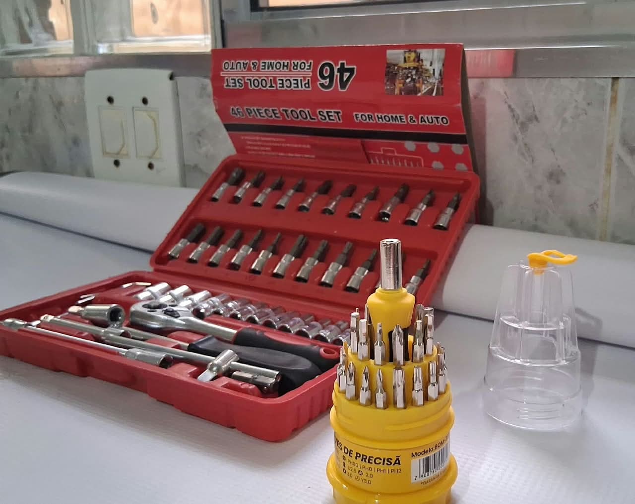 Kit Chaves Catraca 46 peças + Chaves Ponteiras Philips, Fenda e outras 31 peças - 1