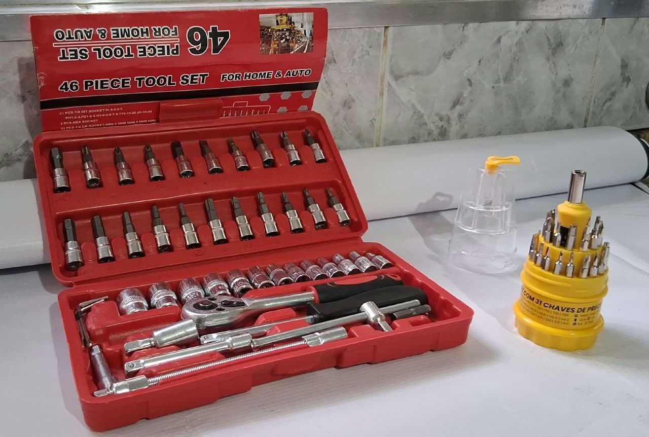 Kit Chaves Catraca 46 peças + Chaves Ponteiras Philips, Fenda e outras 31 peças - 2