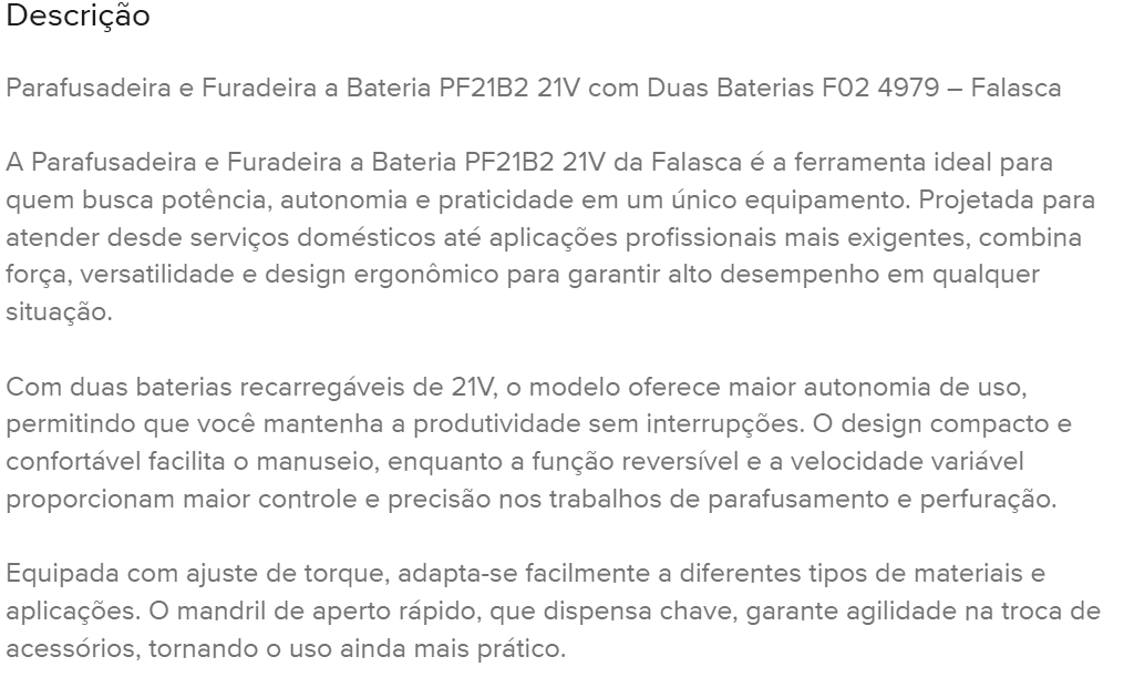 Parafusadeira e Furadeira a Bateria PF21B2 21V com 2 Baterias - 4