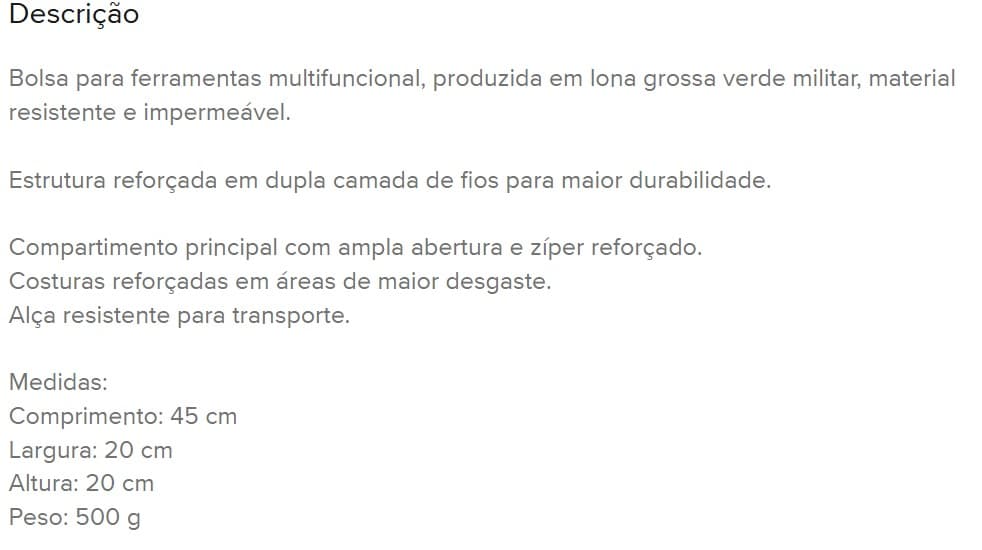 Bolsa de Ferramentas em lona + Ferramentas - 3
