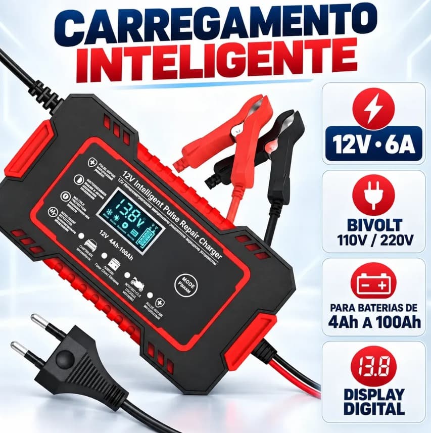 Carregador Bateria 12v Até 100 Amperes Carro Moto Caminhão - 1