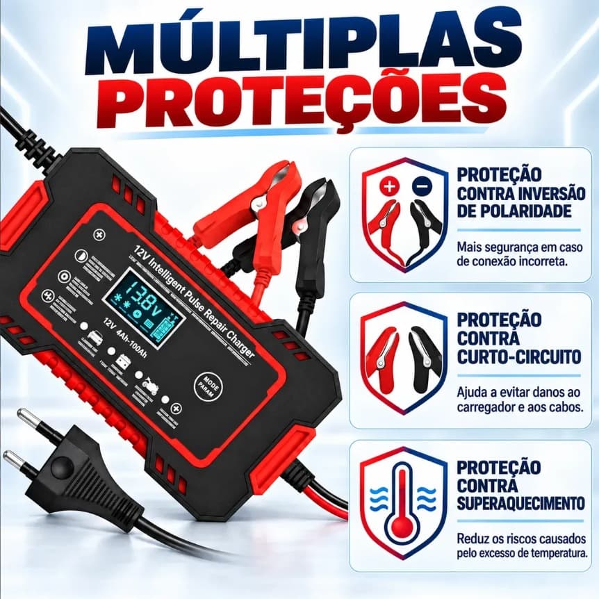 Carregador Bateria 12v Até 100 Amperes Carro Moto Caminhão - 5