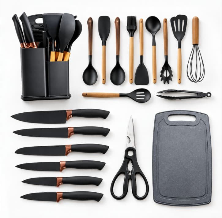 Conjunto 19 Peças Utensílios Cozinha Silicone Apoapp Preto - 1