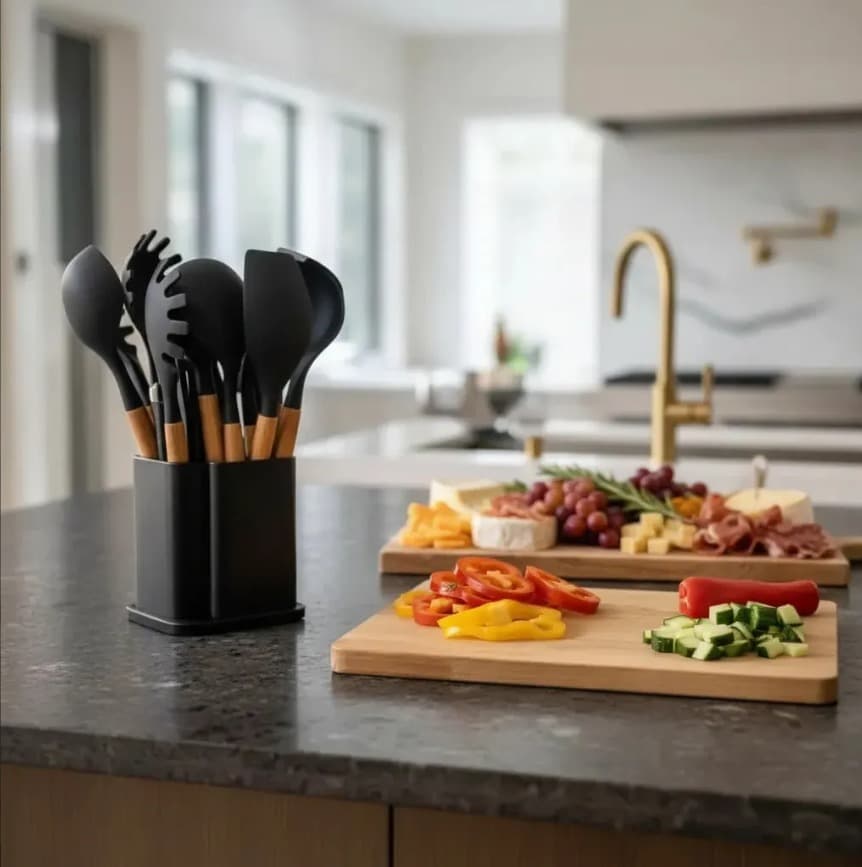 Conjunto 19 Peças Utensílios Cozinha Silicone Apoapp Preto - 5