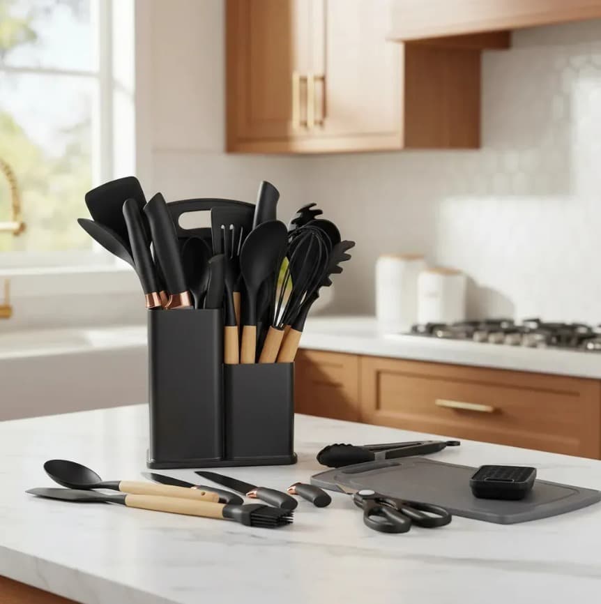 Conjunto 19 Peças Utensílios Cozinha Silicone Apoapp Preto - 10