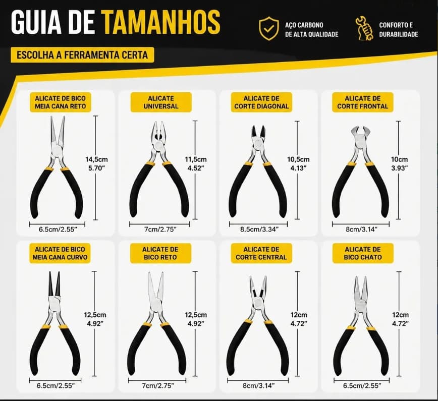 Kit 8 Alicates Anti Estática Eletrônica, Serviços Gerais - 1